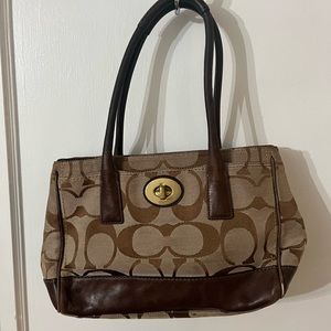 Coach A0873-11557 Brown Hand Bag Canvas With Coach logo Pink Inside and Pockets